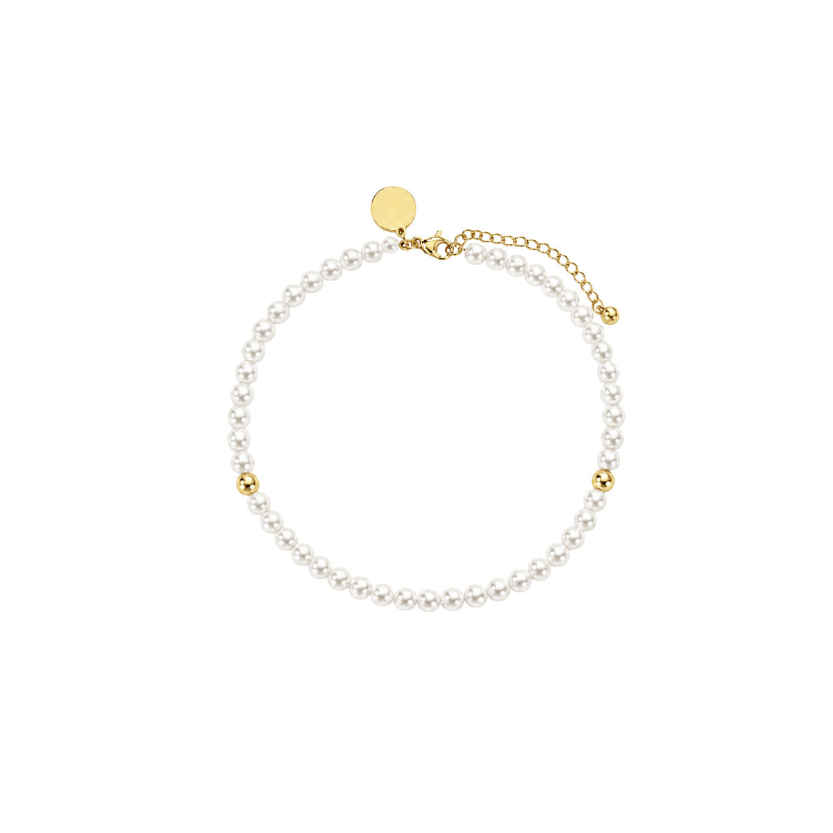 Perlenfußkette Gold, 22 bis 28 cm